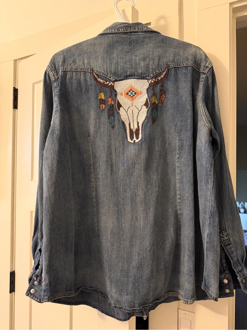 Wrangler Blue Denim Embroidered Bull Skull